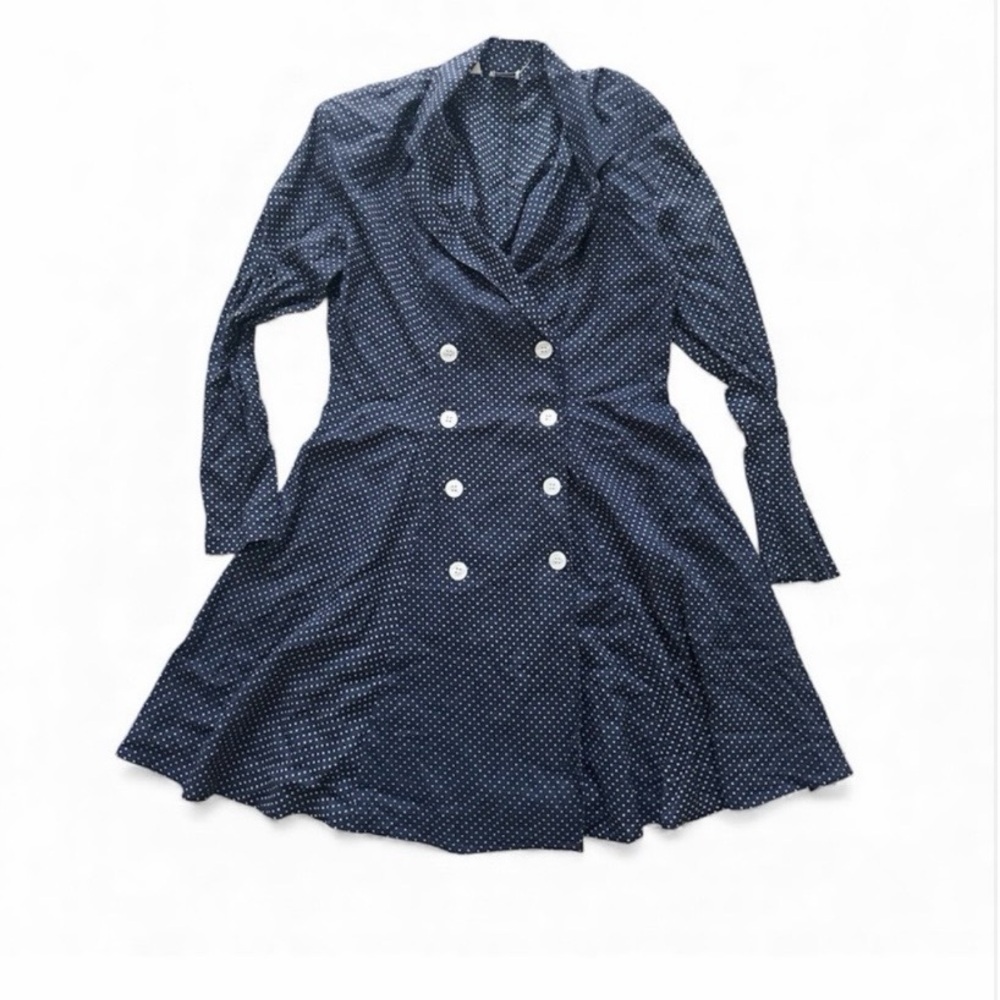 Vintage Blue White Polka Dot Pleated Blazer Size 5/6 Fit&Flare